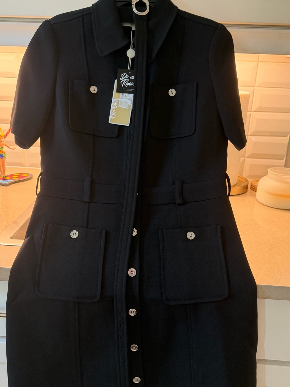 Black Short-Sleeve Button-Front Coat Dress Michael Kors NWT